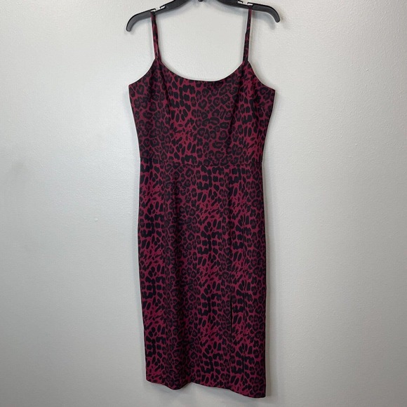 DRESS THE POPULATION Shaireen Leopard Dress Womens Large Burgundy Sleeveless - Picture 1 of 15